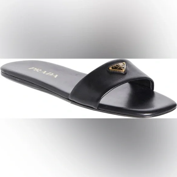 NWOB Prada Triangle Logo Slide Sandals in Black Size 36 - Picture 3 of 7
